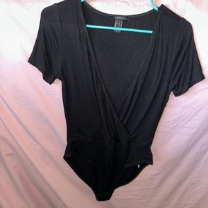 Forever 21 black bodysuit deep v neck